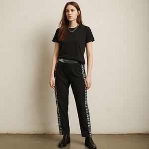 AllSaints Misty Tye Trousers Womens 2 Black Silk Tie Dye Trim Pants Indie Sleaze